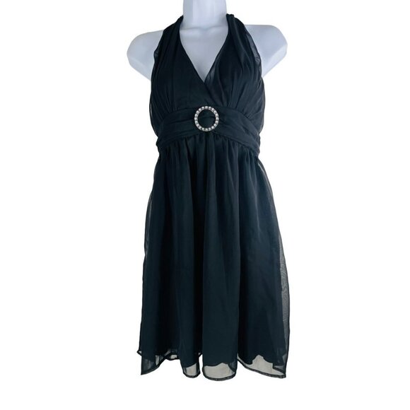 JOHNNY Martin Black Chiffon Halter Dress Size 7 - Picture 1 of 7